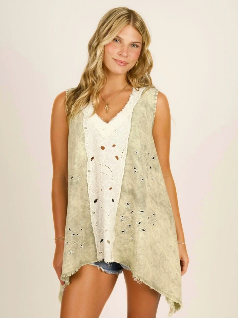 New POL  Distressed Olive Suede Look Top Sharkbite Oversize  size Small BRB SL 8